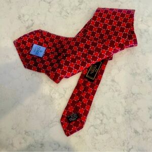 FENDI Men's Silk Tie Kentucky Derby Red Geometric Pattern Made In Italy Formal